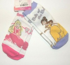 Disney Princess Girls 2pk Socks Belle  Sleeping Beauty Shoe Size 9-4 NWT