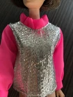 Vintage Barbie Blouse Top Movie Groovie #1866 Pink Silver Variation Ships Today