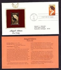 USA 2146 Abigail Adams Golden Replica FDC with info card