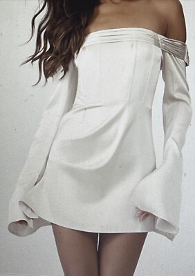 Pretty Little Thing Dress Champagne Satin Pleat Bardot Flared Sleeve Size 10 | eBay UK Pretty Little Thing Dress Champagne Satin Pleat Bardot Flared Sleeve Size 10 | eBay UK