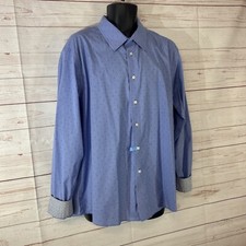 Egara Dress Shirt Blue Tweed Men's XXL Button Up Flip Cuff Non Iron Long Sleeve