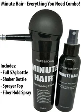 KERATIN MINUTE HAIR FIBERS COMBO 57g BOTTLE/SPRAYER/SPRAY SUPER SPECIAL PRICE