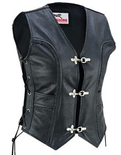 Leder Weste Kutte Damen  Motorrad Biker  Chopper Rocker Club Weste Schwarz