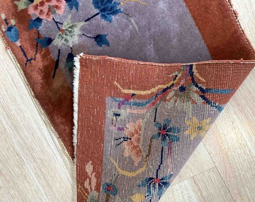Handmade antique Art Deco Chinese rug 2.1' x 4.2' (64cm x 128cm) 1920s - 1B958 - Picture 4 of 6