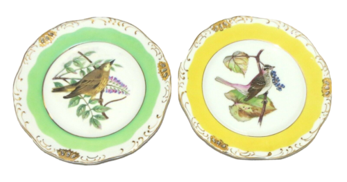 Bird Plates - Two Vintage Pierced 7.5 inch Plates Warbler &amp; Sparrow - Gold Trim