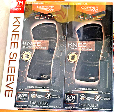 NEW Copper Fit Elite 2 Pack Knee Compression Sleeve Size S/M Unisex ...