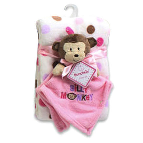 Security Blanket 2 Piece Gift Set Blue Pink Green Boy Girl Monkey Giraffe New - Picture 8 of 11