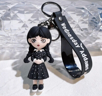 Wednesday Addams Themed 3D Keychain/Bag Charm/Backpack Clip - Black Dress