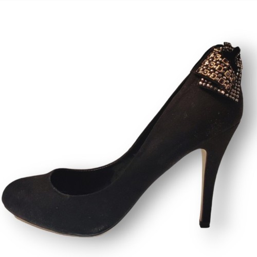 #453 New Vintage Classy Business Pumps Rhinstone Bow Backs Size 11 Black Velvet - Picture 4 of 6