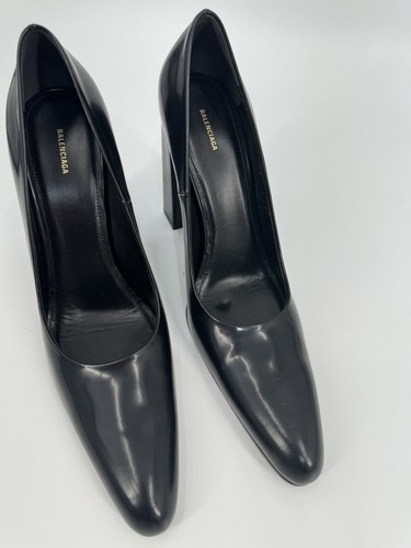 Balenciaga KIM K Wavlo Black Block Heels Patinated Leather Pumps Almond Toe 40 - Picture 3 of 8