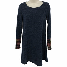 Marled Blue Sweater Dress Womens Size S Plaid Contrast Cuffs Lightweight