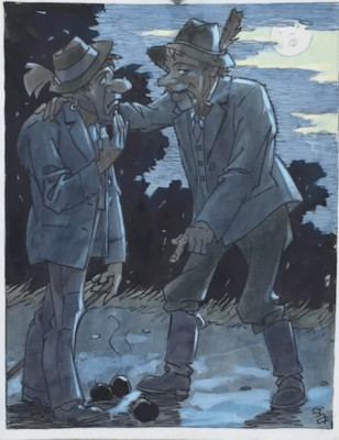 Jäger / Wanderer, 1956 (II) | Karikatur/ Gemälde von Georg Achtelstetter