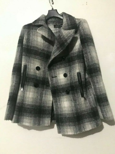 Black Rivet Size S Wool Blend Plaid Gray Black Coat Jacket Formal Women Stylish