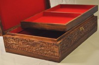Wooden Jewellry Big Box- Carved And Brass Inlay- Red Velvet.19x13x6 Usa Seller Wooden Jewellry Big Box- Carved And Brass Inlay- Red Velvet.19x13x6 Usa Seller
