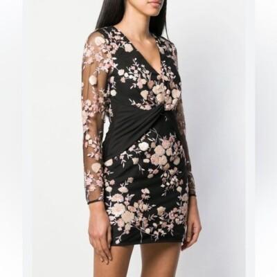NWT Self-Portrait Midnight Floral Mesh Mini Dress Long Sleeve Sequin Sz 8 |  eBay
