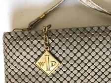 Vintage Whiting & Davis Mesh Purse Beige Cross Body Evening Bag Made in USA