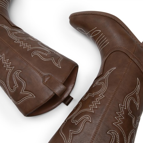 Damen Cowboystiefel Schlupf Cowgirl Stiefel Halbhohe Reitstiefel Westernstiefel - Bild 23 von 45