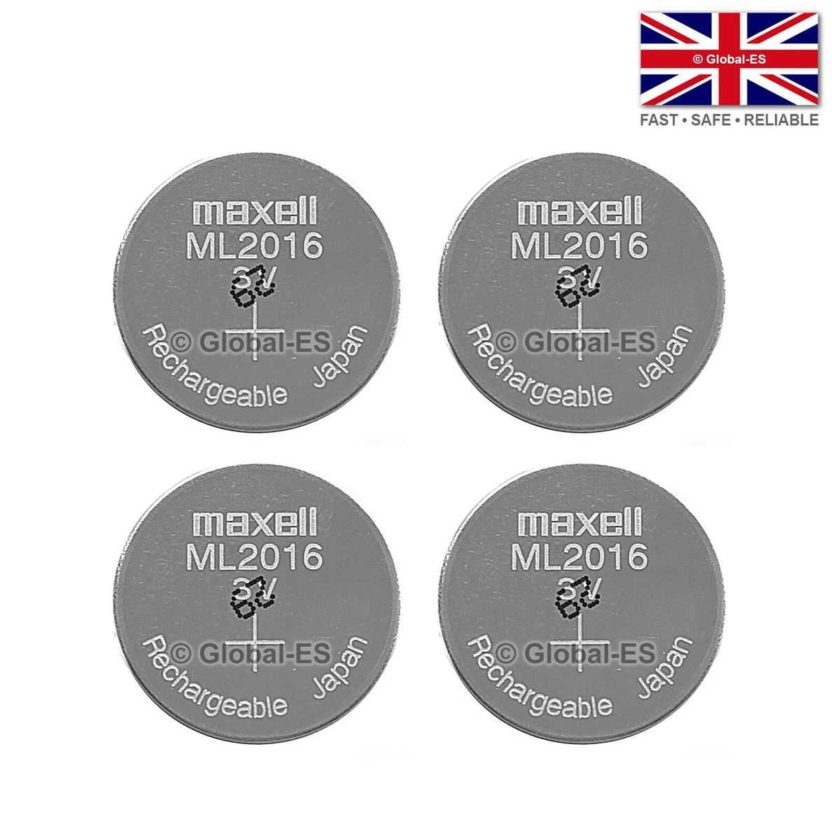 4pcs Maxell ML2016 Rechargeable CR2016 Lithium LMO Coin Cell Battery - 3V 25mAh