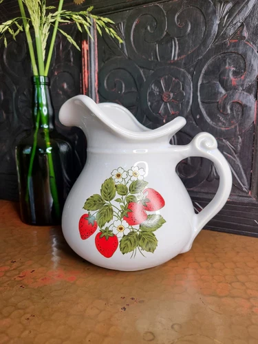 1980s Nelson McCoy Pottery Strawberry Country #7515 Water Pitcher USA