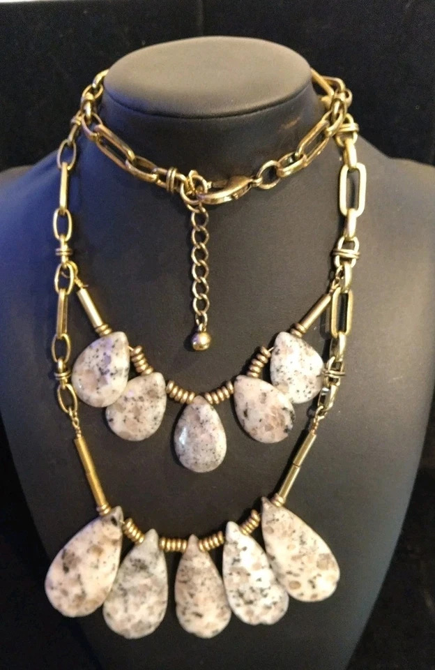 Collar Anthropologie Piedra Sintética Acrílico Tono Bronce Cuentas A008 Foto 3 de 4