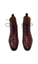 Savile Row Brogue Leather Lace Up Ankle Boots Burgundy Formal Shoes - Size UK11