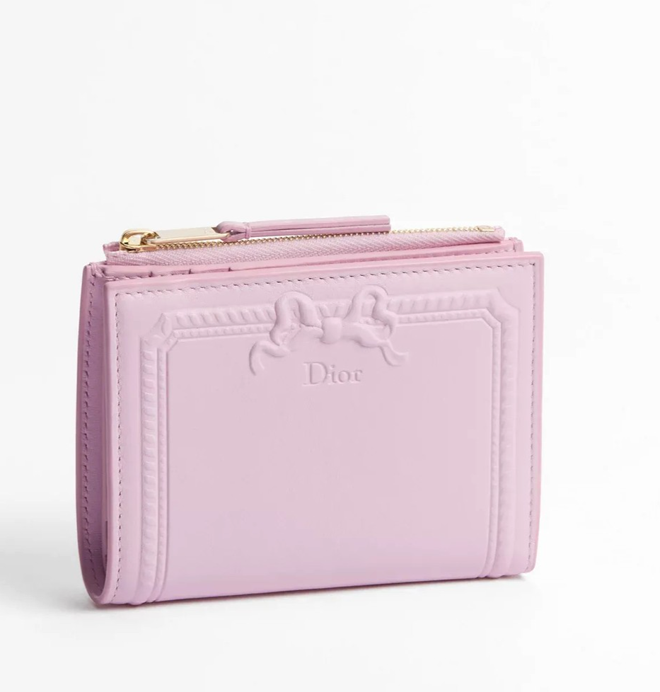 Dior Salon Dahlia Wallet Moulures Calfskin Dream Pink New