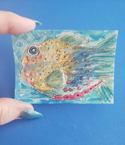 Ocean Fish ACEO Watercolor Original Fish Art Painting 2.5 X 3.5