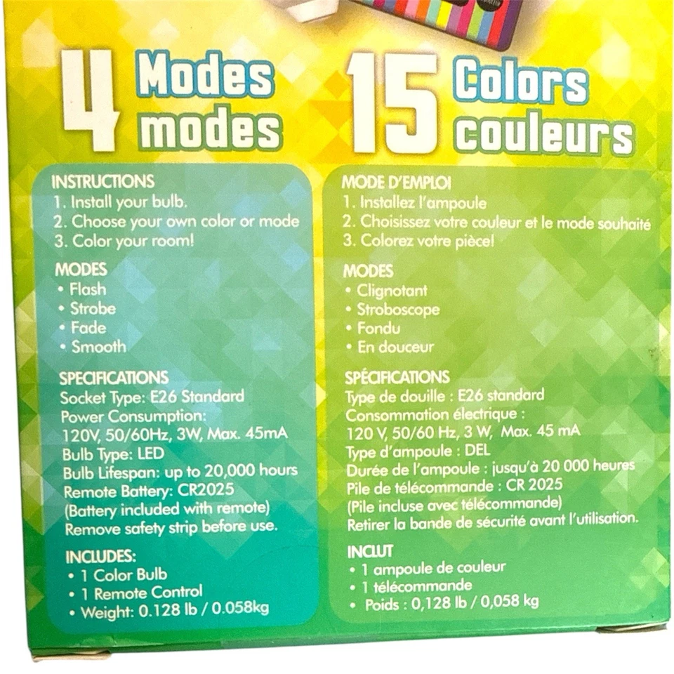 Crayola Remote Controlled Multi-Color LED Light Bulb 15 Colors Changing 4 Modes  - Image 3 of 4