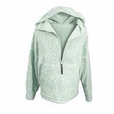 Prana Womens Hooded Sherpa Jacket 1/2 Zip Soft Fuzzy Pullover Size Large