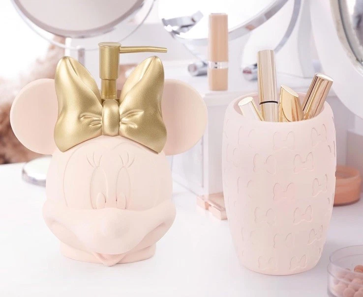 NUEVO DISNEY Rosa Y Oro Repujado Mickey Mouse Jabón Loción Dispensador y Taza Foto 2 de 4