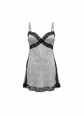La Perla Black Lace Delicate Mini Dress Slip Sz 3 Silk Gray Pearl Print