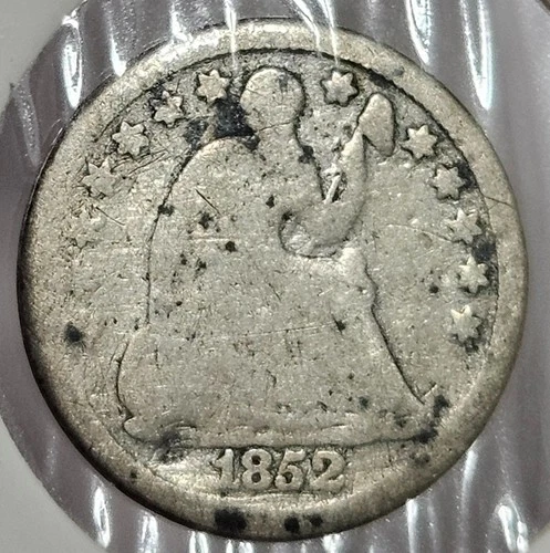 1852 Seated Liberty Half Dime, Circulated Silver US 5C Coin, FREE SHIPPING!