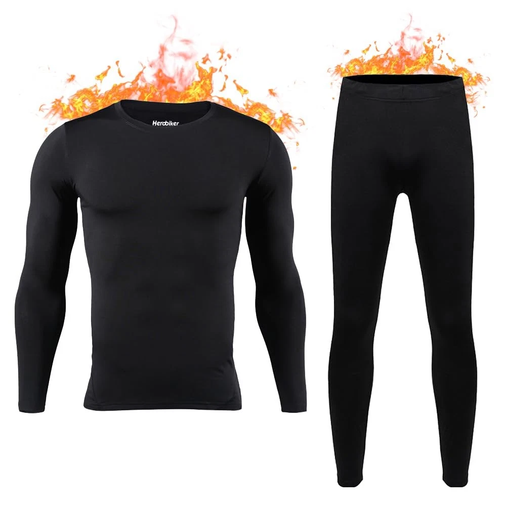 HEROBIKER Long Johns Thermal Underwear for Men Skiing Winter XX-Large, Black