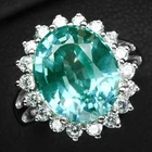 925 Sterling Silver White Gold Rings Seafoam Green Paraiba Tourmaline 5.90Ct