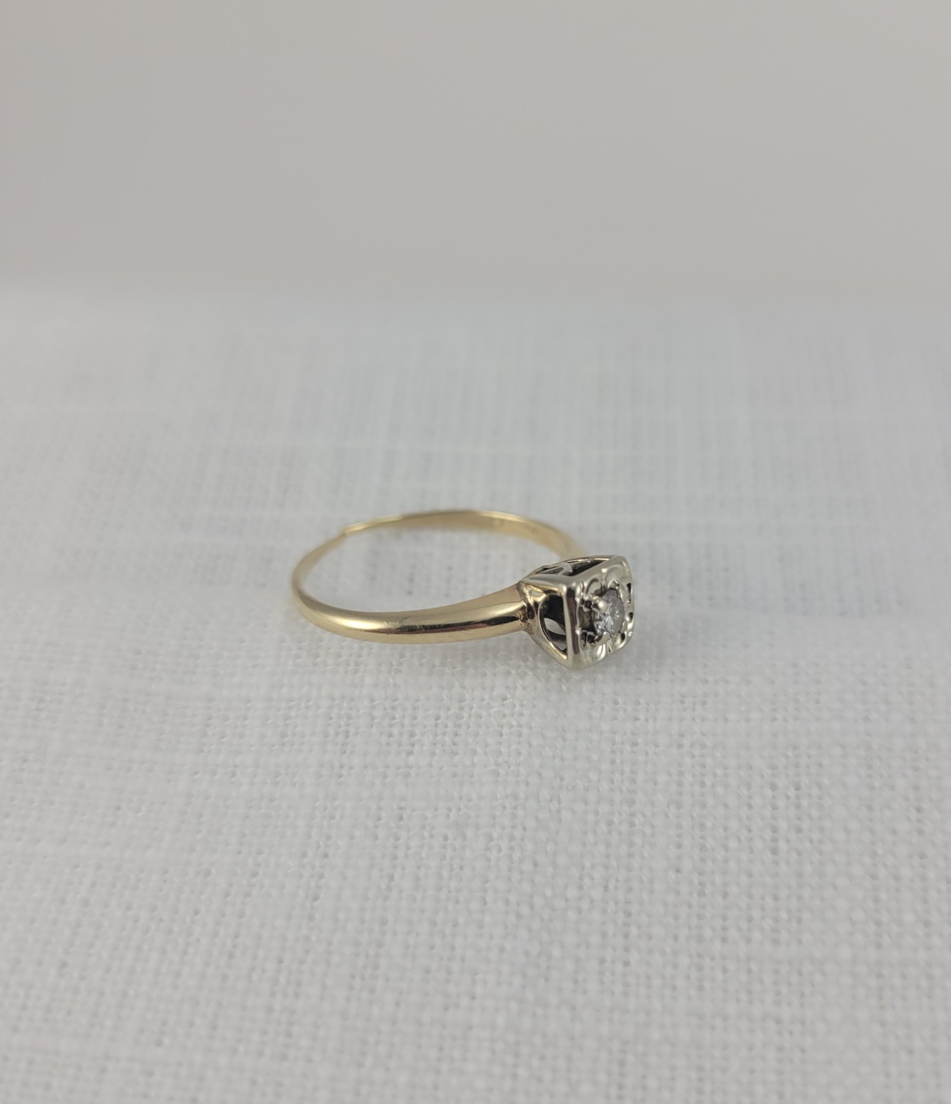 Vintage Diamond Solitaire Ring Square Illusion Se… - image 2