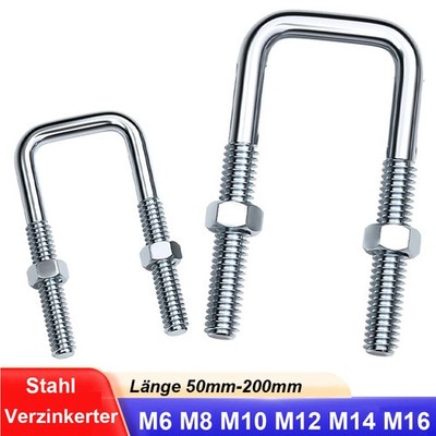 M6 - M16 U-Bügelschraube U Bolt Bolzen Bugel Mit Sechskantmutt Set Verzinkt
