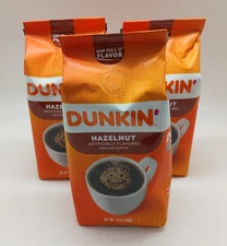 Dunkin' Donuts Hazelnut Flavored Ground Coffee – 3 Pack, 12 oz Each, 36 oz Total