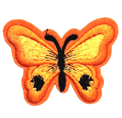 Butterfly Patches Silk Thread Iron On Embroidered ORANGE 3'' x 2''