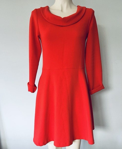 Preap & Coutts A Line Dress Sz 2 Au S Red Pockets, Retro Design Long Sleeve
