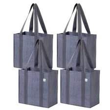 4 Pack Reusable Grocery Bags And Shopping Bags With Handles And Hard Bottom With