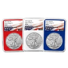 3pc Set - 2021 $1 1-oz T2 American Silver Eagle NGC MS69 Flag Label Red White