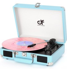 Vinyl Record Player Built-in 2 Speakers Vintage 3-Speed Portable TE-2021 Blue