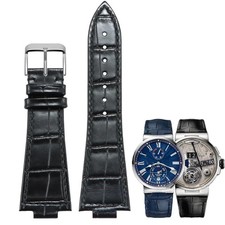 Blue Convex Leather Watch Strap for Ulysse Nardin Marine 6300 263 6319 26x12
