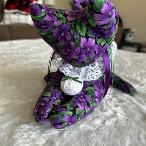 Hand Sewn Cat Shaped Plush Floral Kitty Shabby Chic Boho Cottagecore - Picture 6 of 11