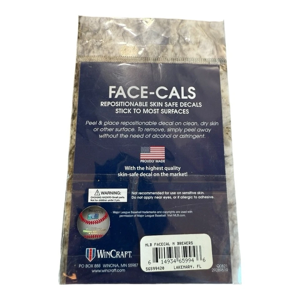 Tatuajes faciales Wincraft MLB Milwaukee Brewers x2 conjuntos logotipo retro nuevo con etiquetas azul y dorado Foto 4 de 4