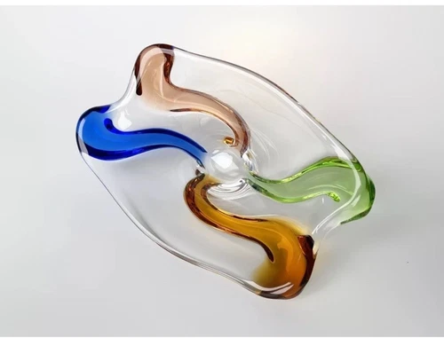 Vintage Murano Style Hand Blown Art Glass Mid-century Decor Trinket Candy Bowl