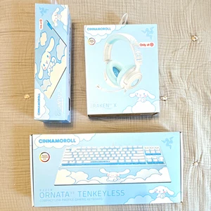 Razer Ornata V3 X Cinnamoroll Gaming Setup Keyboard mouse pad headset Blue/White