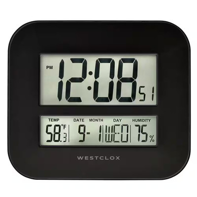 55014- Black Large Digital Wall Clock with Date & Temperature Display