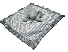 Circo Target Gray Elephant Stripes Lovey Baby Security Blanket White Plush Satin