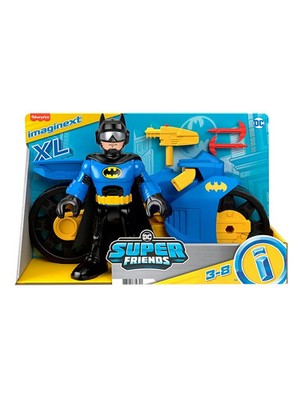 Imaginext DC Super Friends Batcyle XL & Batman - Brandneu 